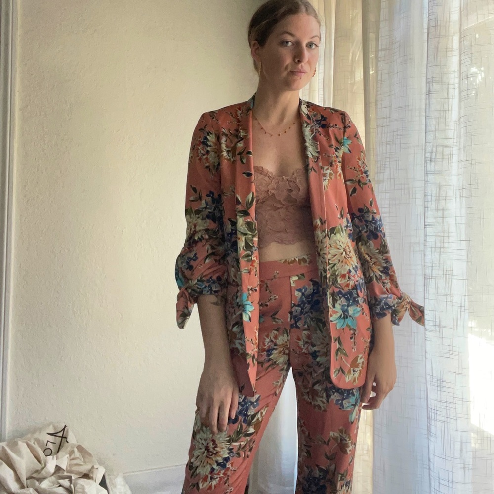 Zara Floral Jacket Pant Set